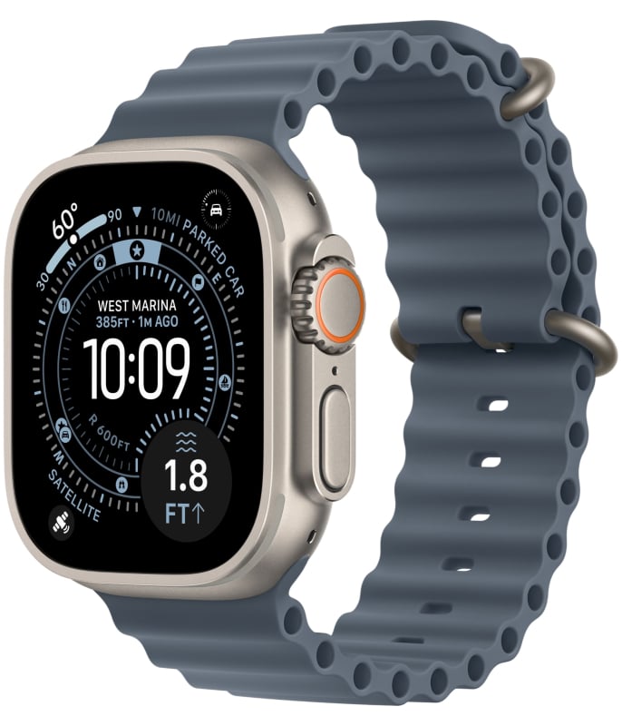 Apple Watch Ultra 3 GPS + Cellular Natural Titanium Case, 49 мм, Ocean Band (Anchor Blue)